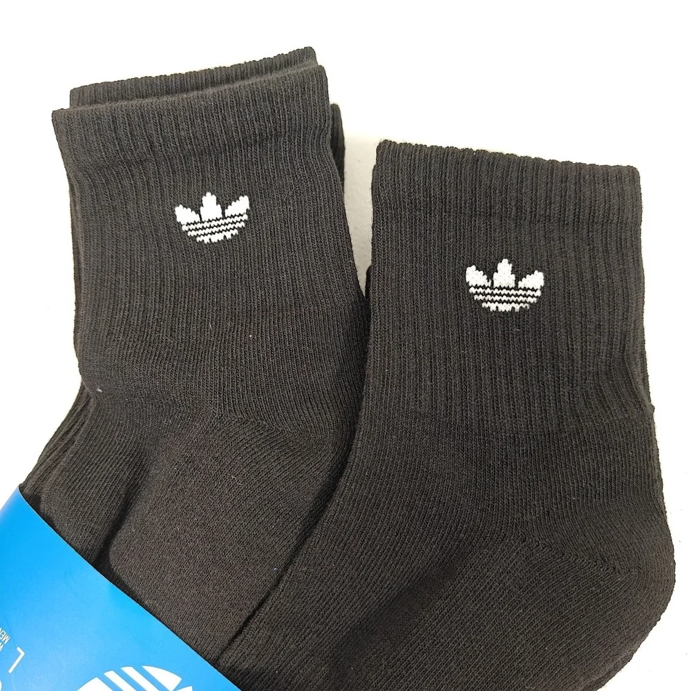 Adidas Originals Trefoil Cushioned High Quarter Socks 6 Pair Black Men's L 6-12
